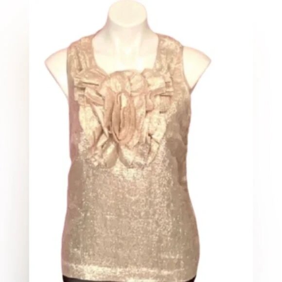 J. Crew Tops - JCrew Gold Metallic Ruffle Sleeveless Top (New size 8)